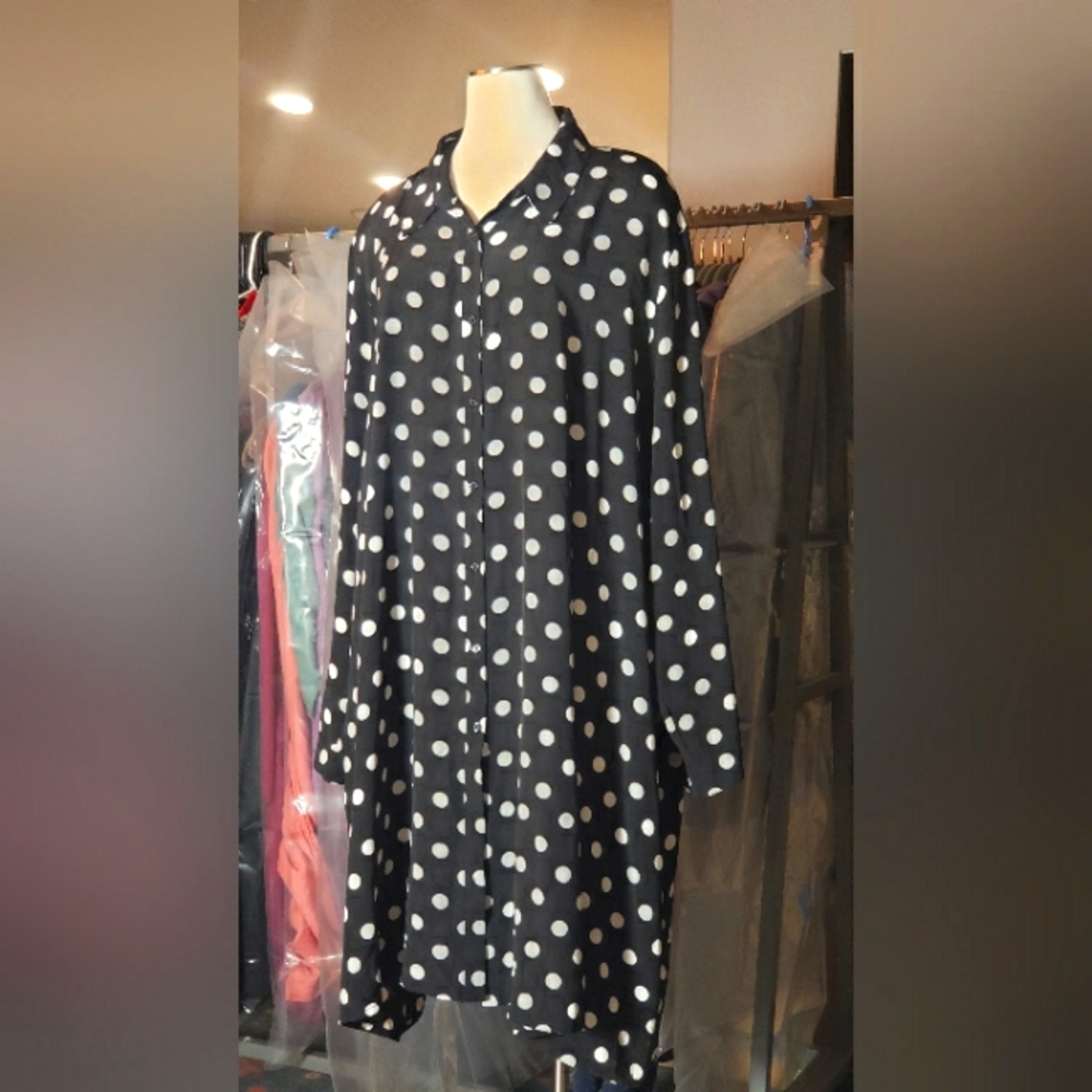 🦄 Size 32 or 5X Alice & You Black and White Polka Dot Shirt Dress
